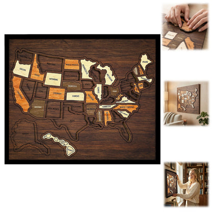🇺🇸 Wooden USA Travel Map Puzzle🧩A Stylish Way to Track Your Journey & Memories🔥