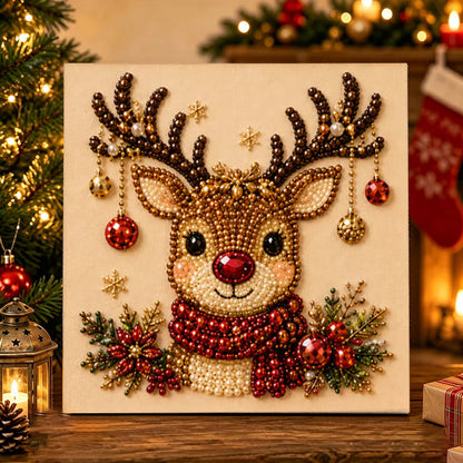 🎅 🎄 Premium 3D Pearl Christmas Wall Art Kit | Luxury Flocked Canvas with Scratch-Resistant Non-Fading Pearl Beads DIY Holiday Decor⛄️❄️
