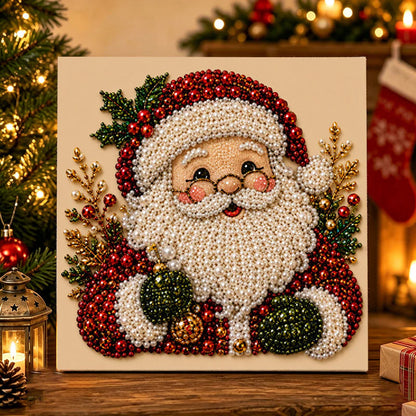🎅 🎄 Premium 3D Pearl Christmas Wall Art Kit | Luxury Flocked Canvas with Scratch-Resistant Non-Fading Pearl Beads DIY Holiday Decor⛄️❄️