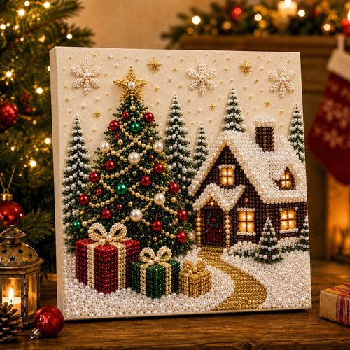 🎅 🎄 Premium 3D Pearl Christmas Wall Art Kit | Luxury Flocked Canvas with Scratch-Resistant Non-Fading Pearl Beads DIY Holiday Decor⛄️1❄️