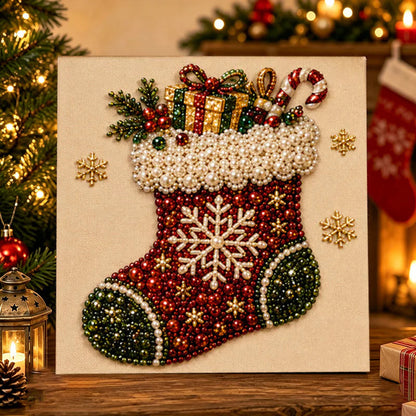 🎅 🎄 Premium 3D Pearl Christmas Wall Art Kit | Luxury Flocked Canvas with Scratch-Resistant Non-Fading Pearl Beads DIY Holiday Decor⛄️❄️