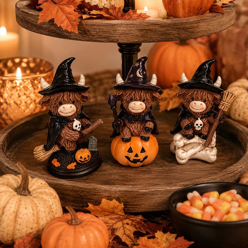 🎁Last Day 50% OFF 🐮Halloween Highland Cow Witch Ornament