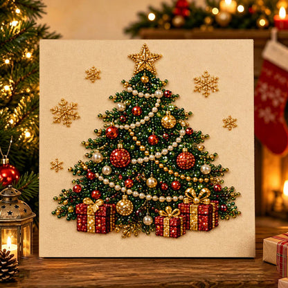 🎅 🎄 Premium 3D Pearl Christmas Wall Art Kit | Luxury Flocked Canvas with Scratch-Resistant Non-Fading Pearl Beads DIY Holiday Decor⛄️❄️