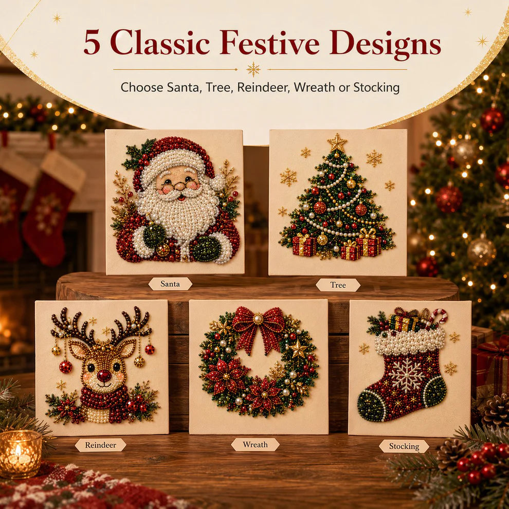 🎅 🎄 Premium 3D Pearl Christmas Wall Art Kit | Luxury Flocked Canvas with Scratch-Resistant Non-Fading Pearl Beads DIY Holiday Decor⛄️❄️