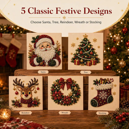 🎅 🎄 Premium 3D Pearl Christmas Wall Art Kit | Luxury Flocked Canvas with Scratch-Resistant Non-Fading Pearl Beads DIY Holiday Decor⛄️❄️
