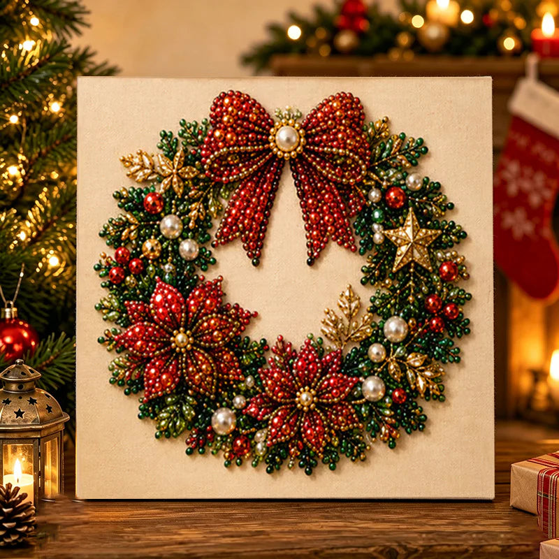 🎅 🎄 Premium 3D Pearl Christmas Wall Art Kit | Luxury Flocked Canvas with Scratch-Resistant Non-Fading Pearl Beads DIY Holiday Decor⛄️❄️